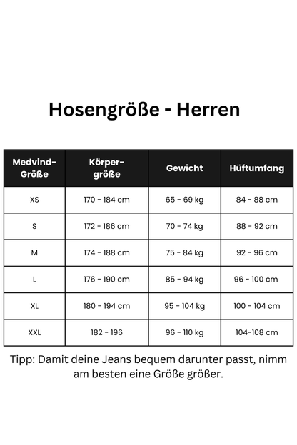 Größentabelle Sizetable